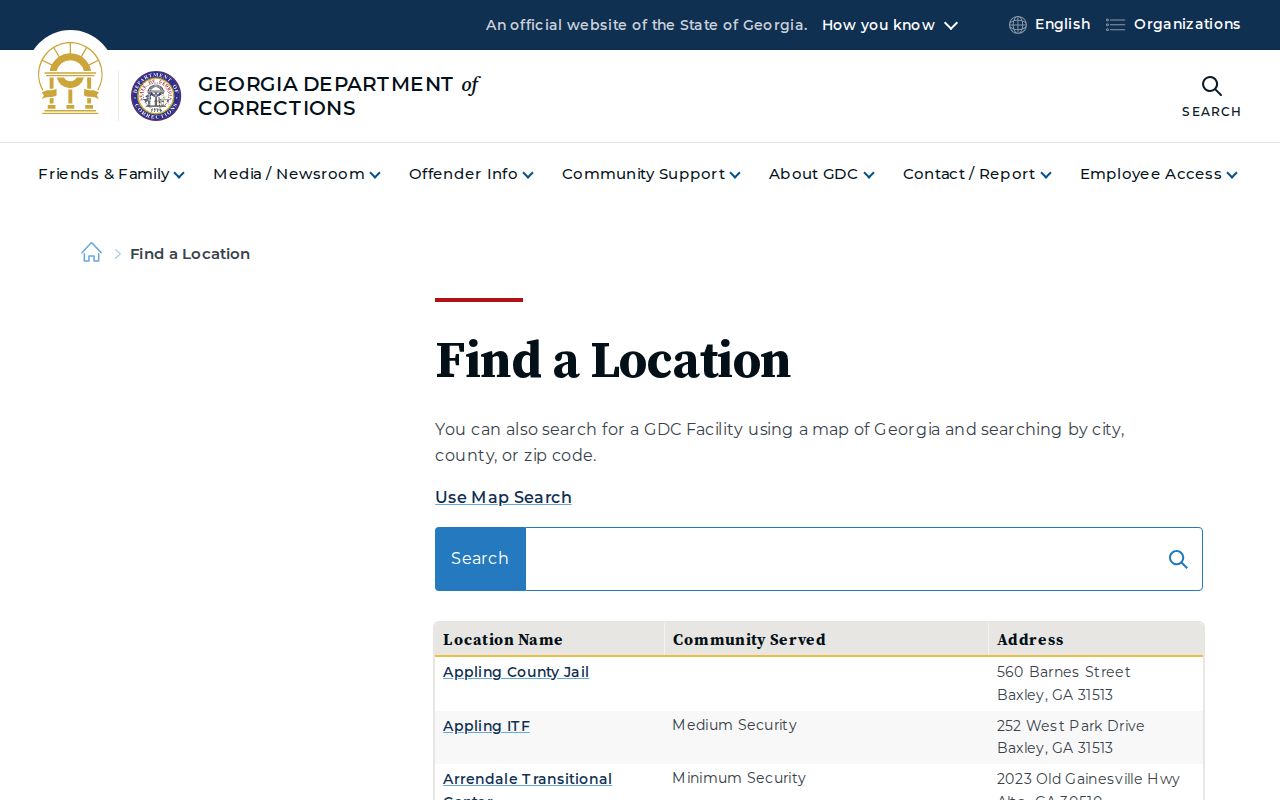 GDC directory source for Glynn County Jail release records