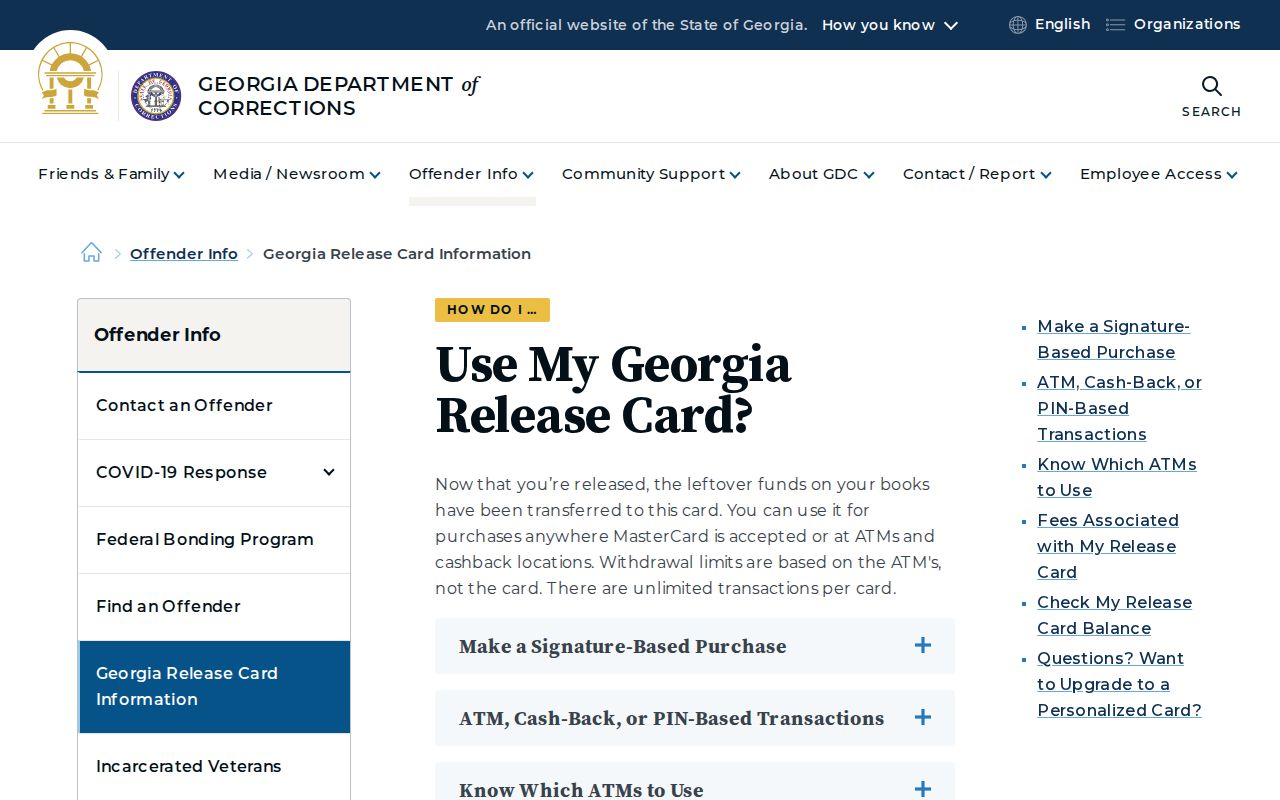 Glynn County VINELink release check and Georgia release card source